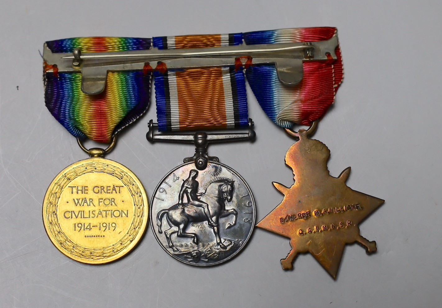 A Great War trio to Staff Nurse Williams, with cased Royal Red Cross and miniatures